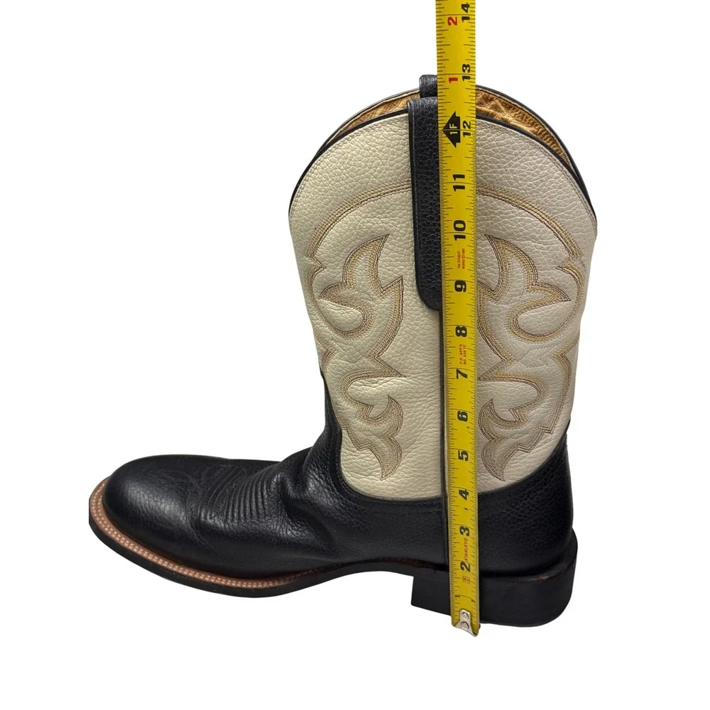 Hondo Two Tone Leather Western Cowboy Boots Black Cream Round Toe  1057 10EE